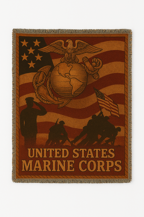 Marine Corps Hand Woven Blanket, Military Gift, Cozy Home Decor