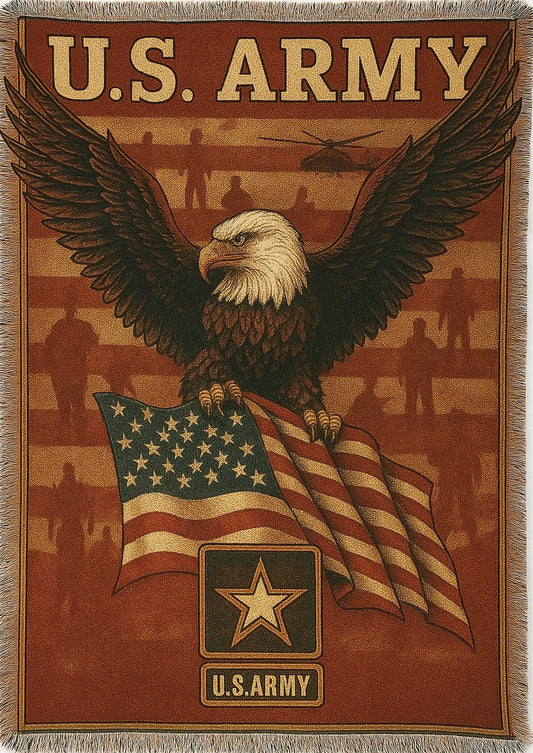 U.S. Army Hand Woven Blanket, Military Gift, Cozy Home Decor