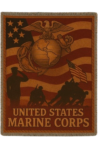 Marine Corps Hand Woven Blanket, Military Gift, Cozy Home Decor
